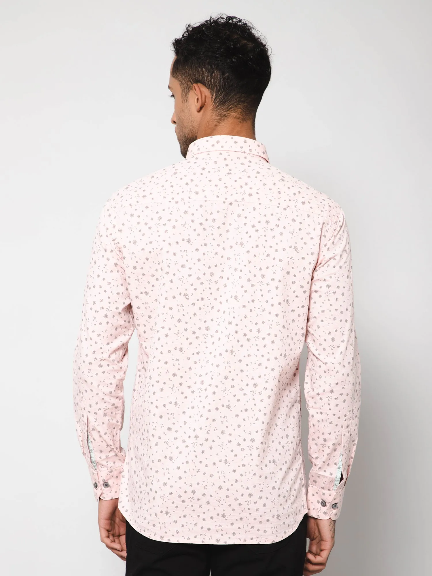 Men's Light Pink Casual Floral Print Full Sleeve Shirt