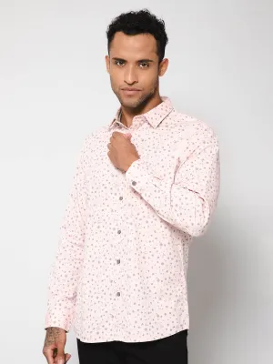 Men's Light Pink Casual Floral Print Full Sleeve Shirt