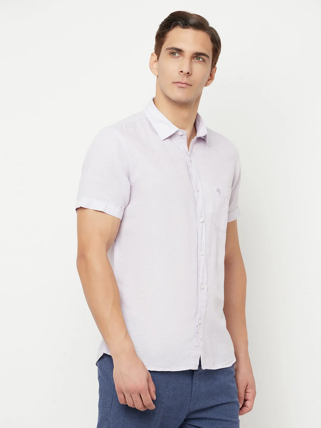 Men's Lilac Casual Plain Half Sleeve Shirt