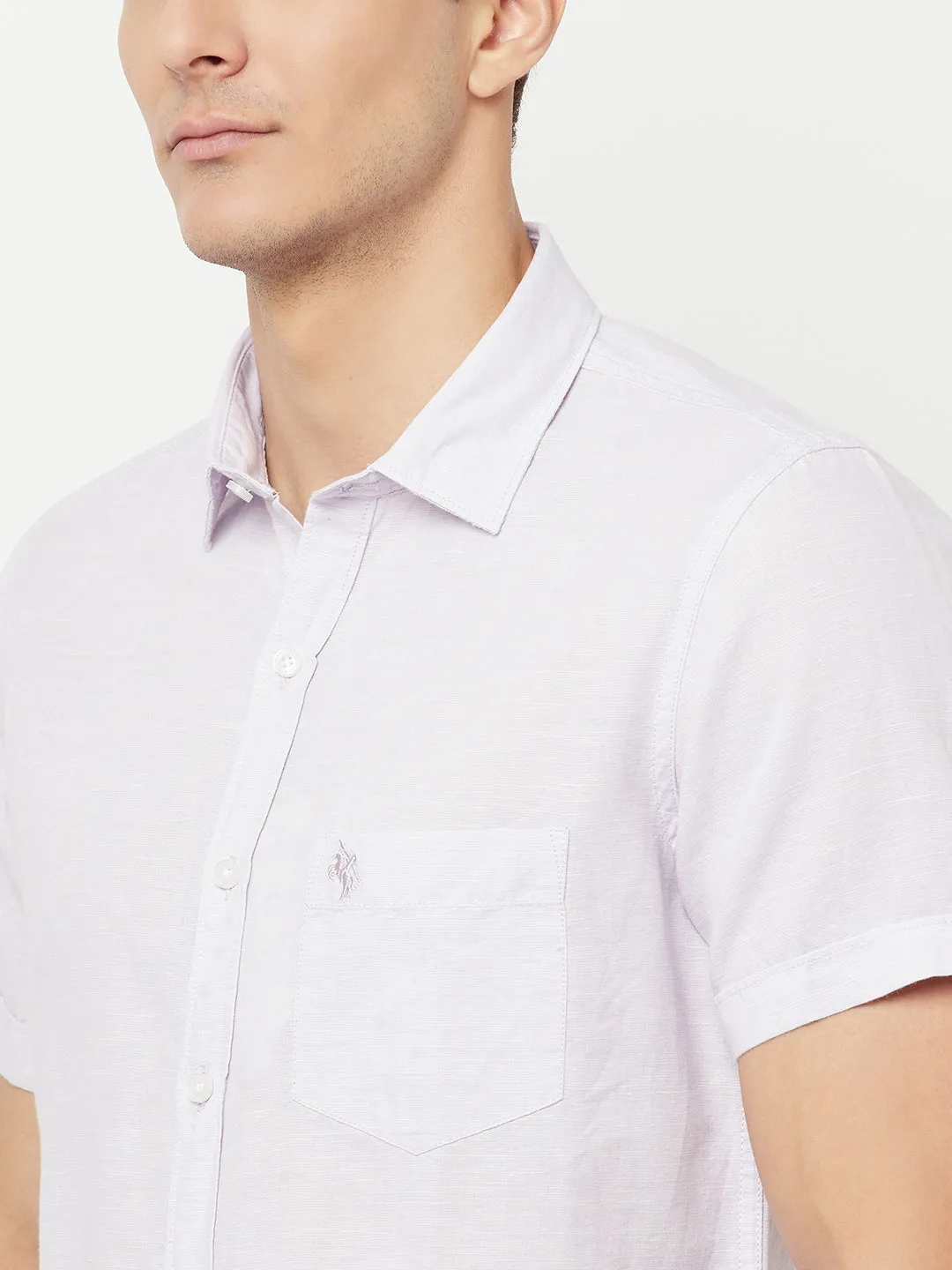 Men's Lilac Casual Plain Half Sleeve Shirt