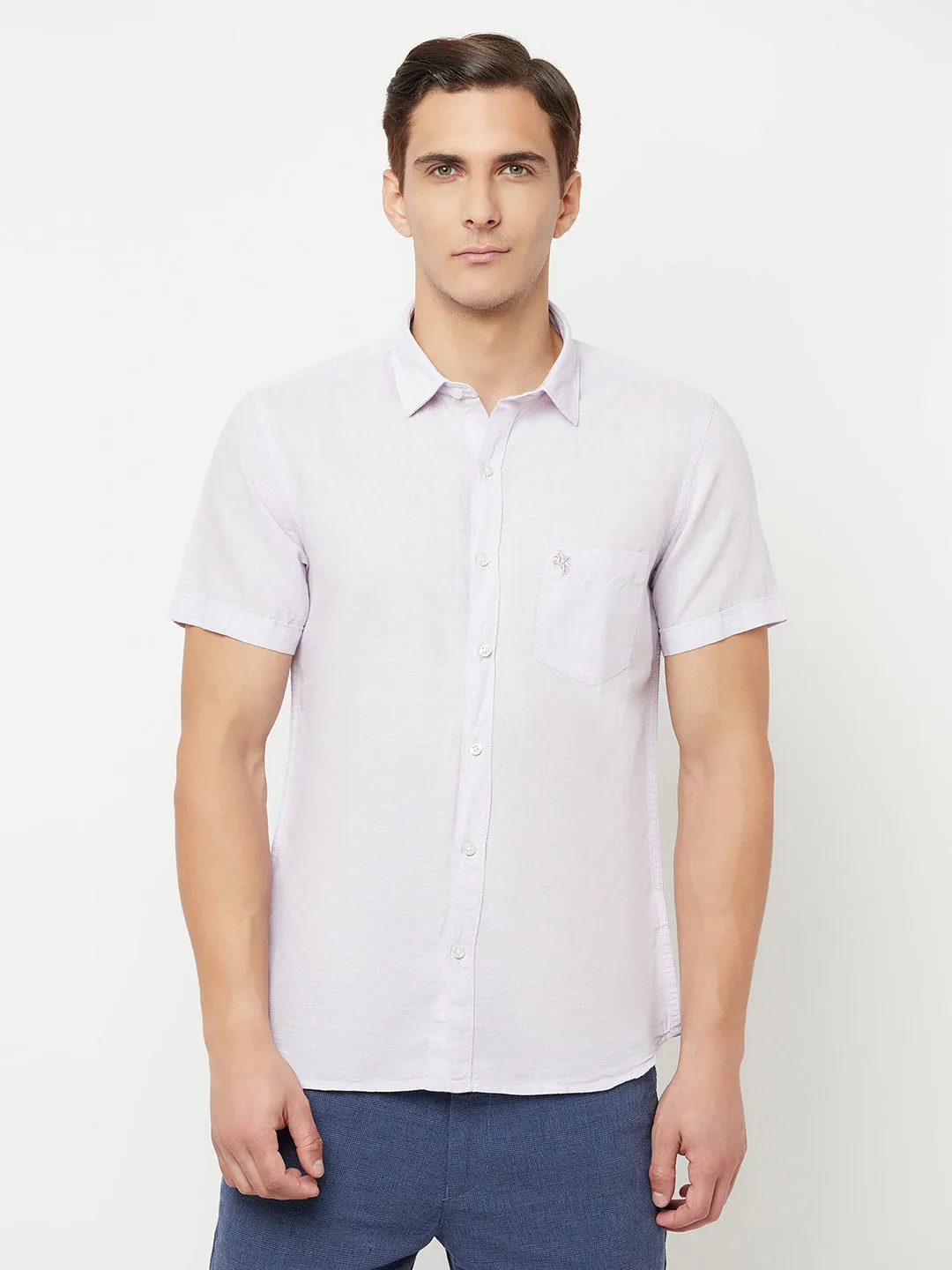 Men's Lilac Casual Plain Half Sleeve Shirt