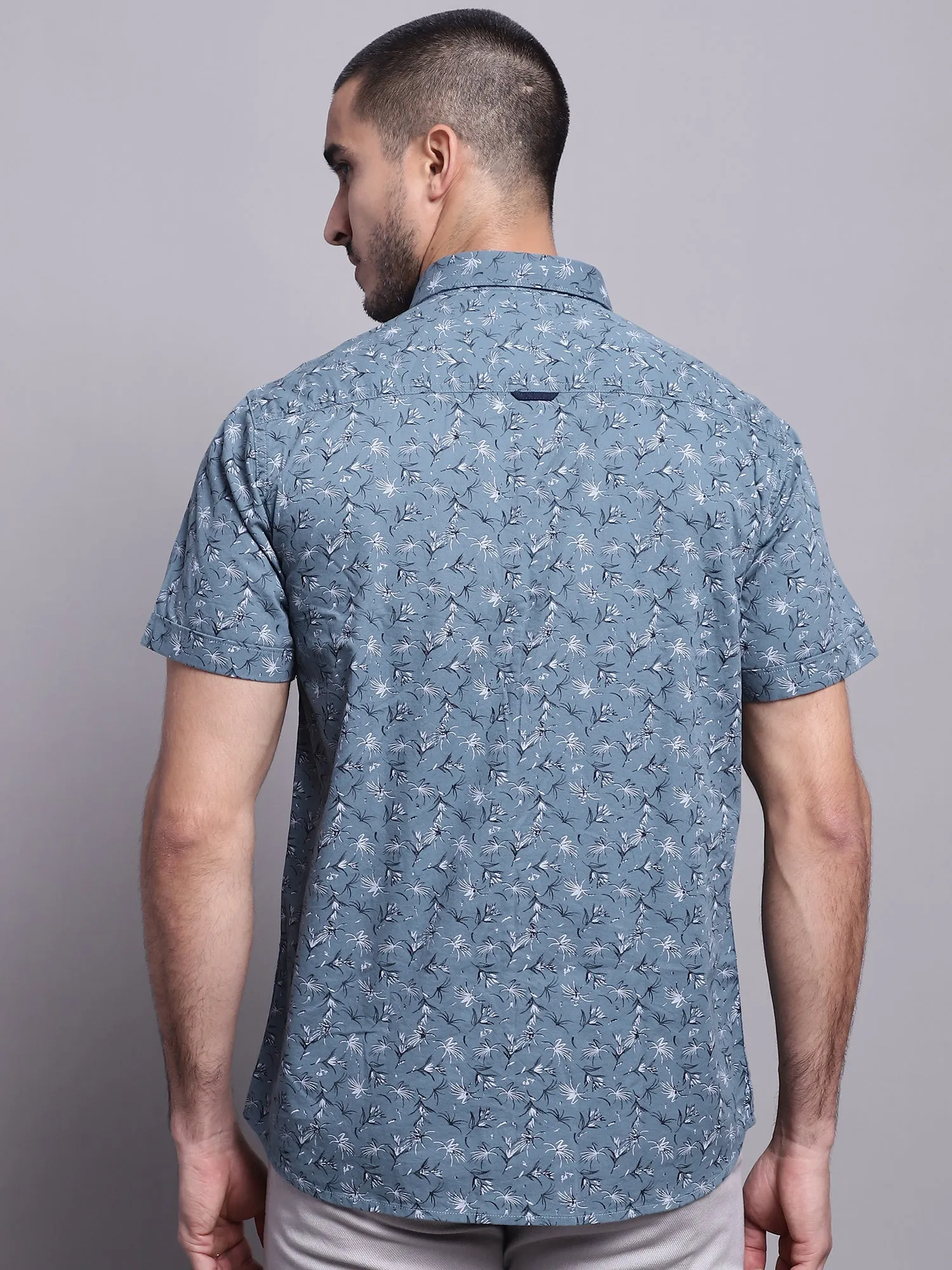 Men's Mid Grey Casual Floral Print Half Sleeve Shirt