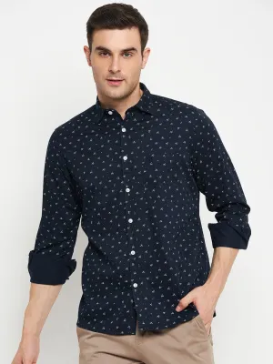 Men's Navy Blue Casual Abstract Ditsy Print Full Sleeve Shirt