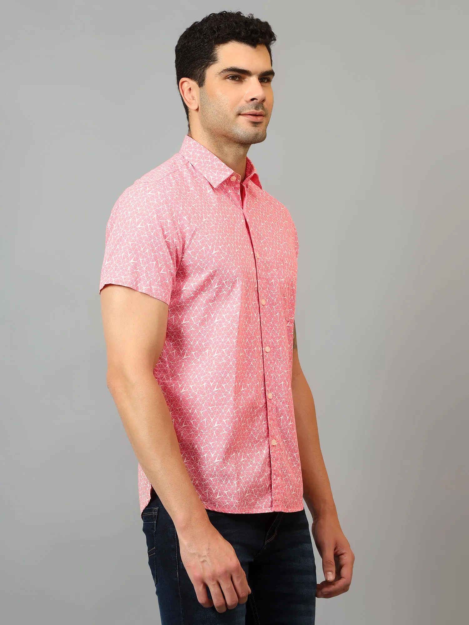 Men's Pink Casual Abstract Print Half sleeve Shirt