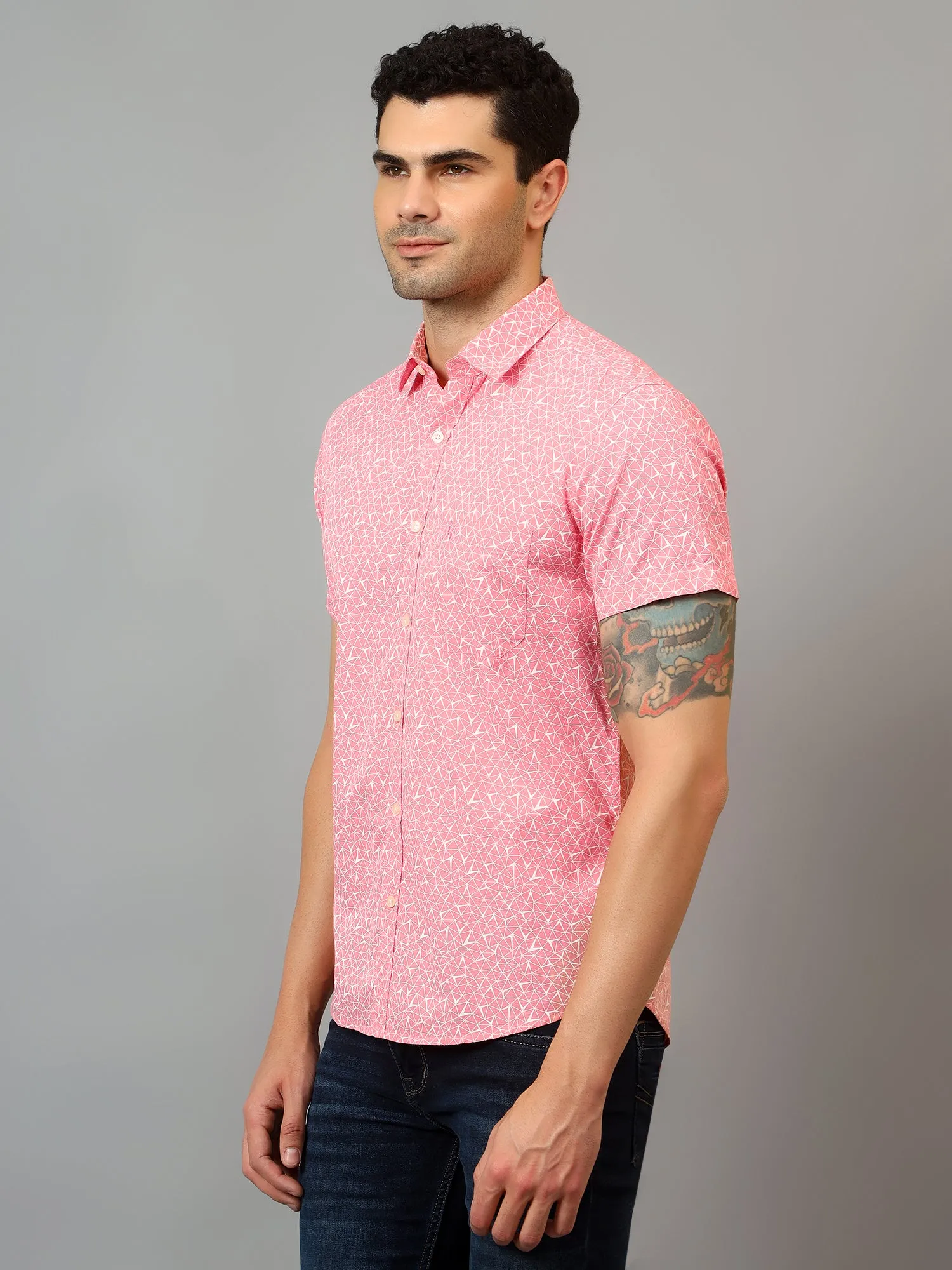 Men's Pink Casual Abstract Print Half sleeve Shirt