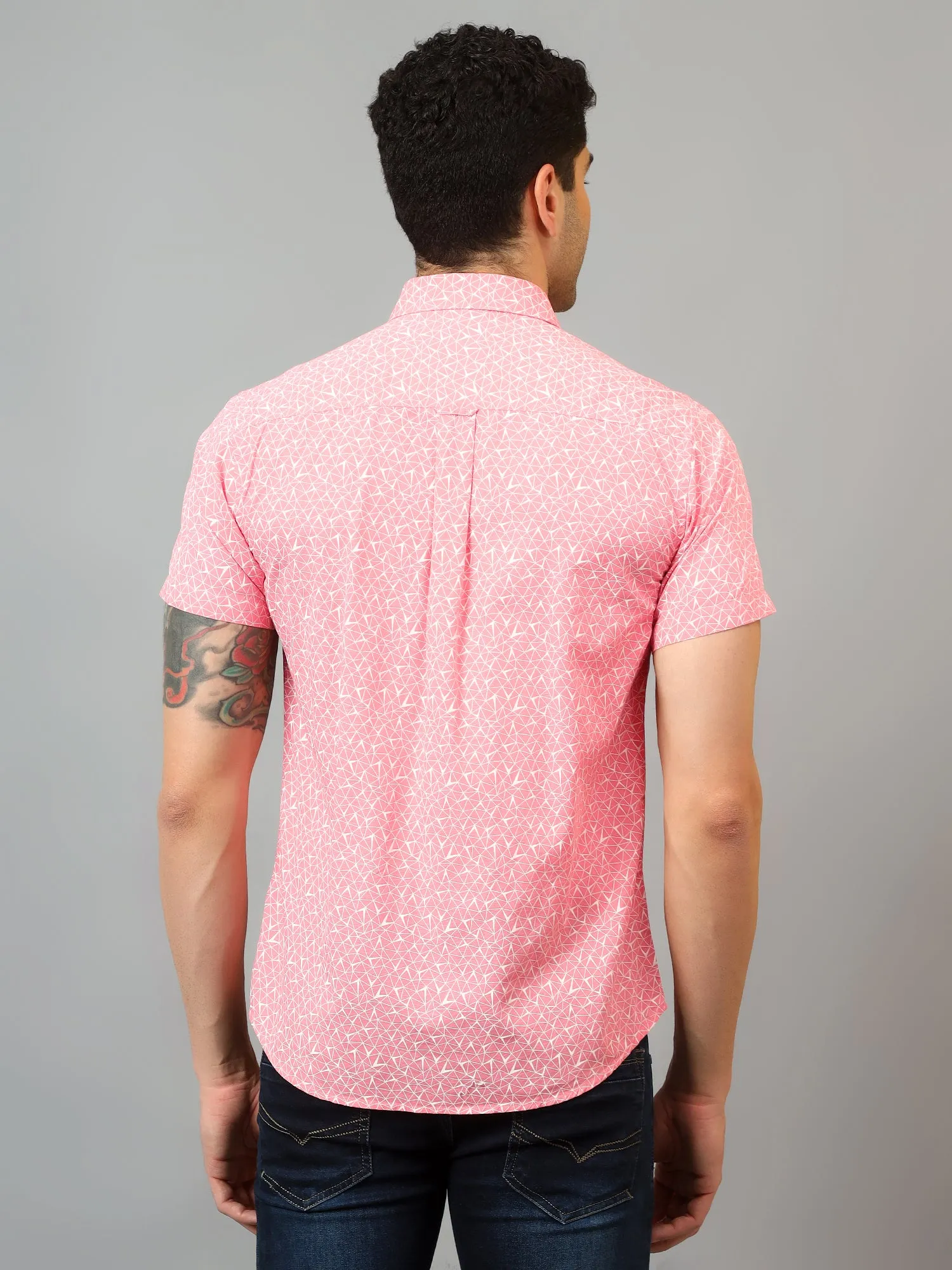 Men's Pink Casual Abstract Print Half sleeve Shirt