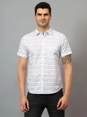 Men's White Casual Abstract Print Half sleeve Shirt