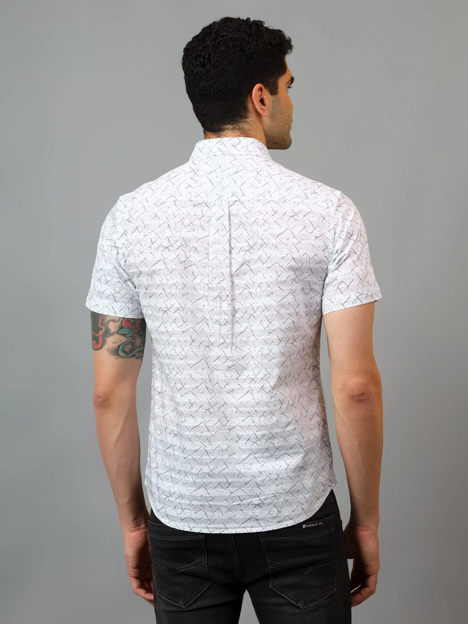 Men's White Casual Abstract Print Half sleeve Shirt