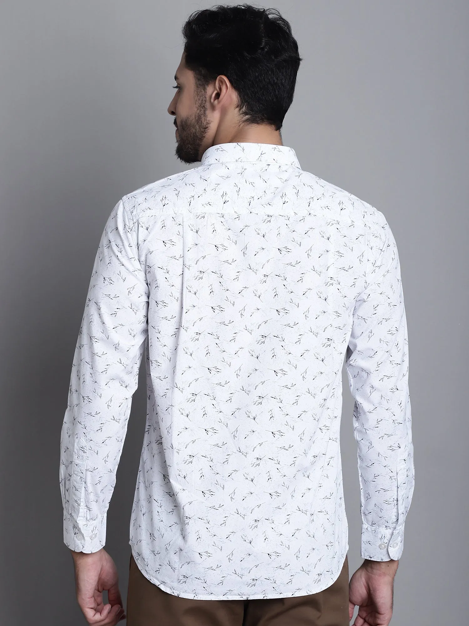 Men's White Casual Floral Ditsy Print Full Sleeve Shirt