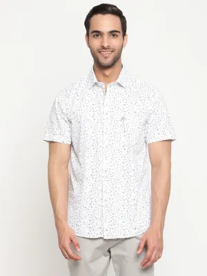 Men's White Casual Floral Print Half Sleeve Shirt