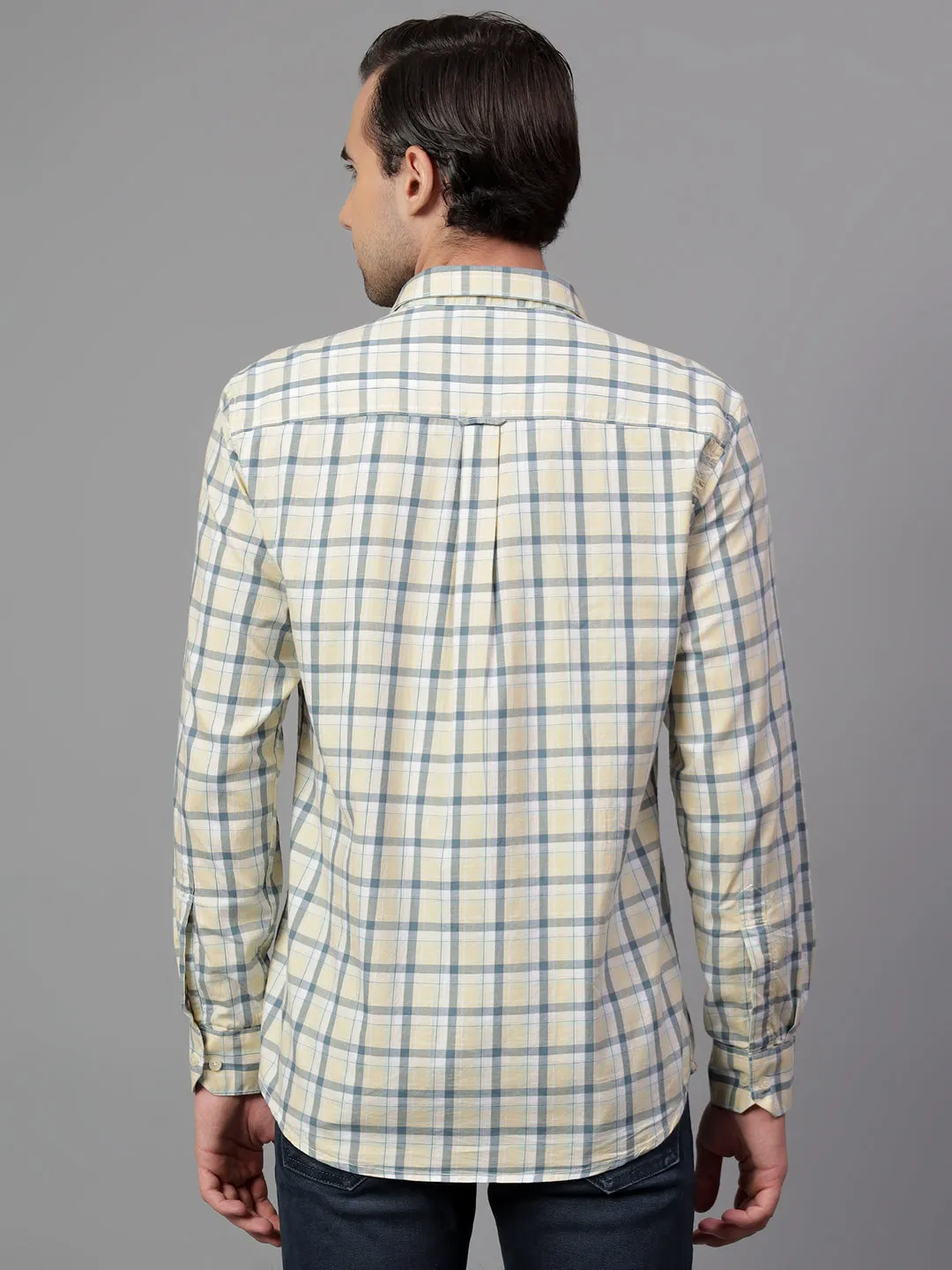 Men's Yellow Checked Full Sleeve Casual Shirt