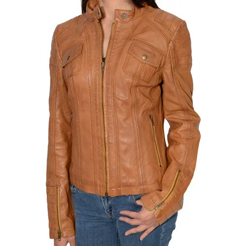 Milwaukee Leather SFL2805 Women's Cognac Quilted Mandarin Collar