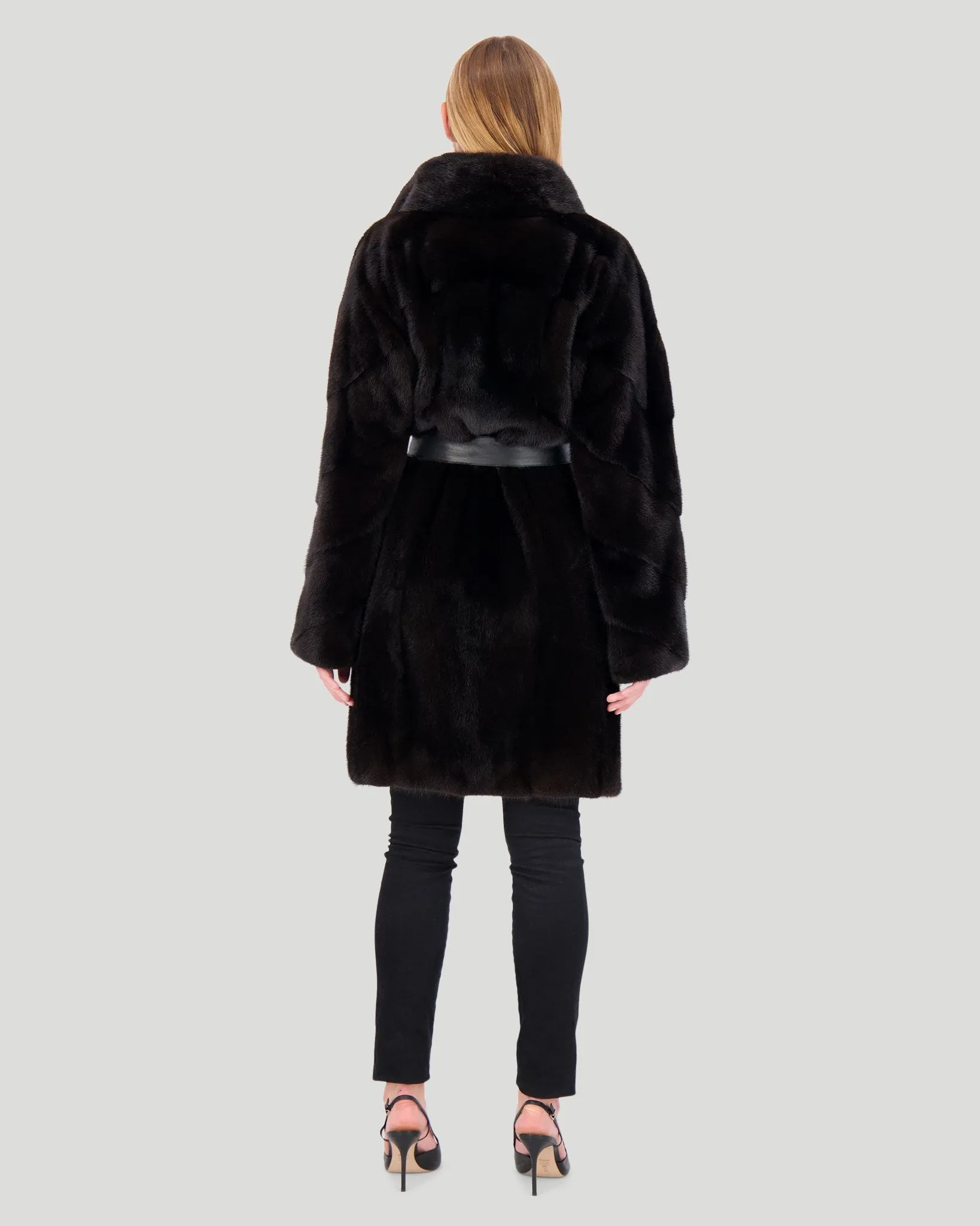 Mink Short Coat with Leather Belt