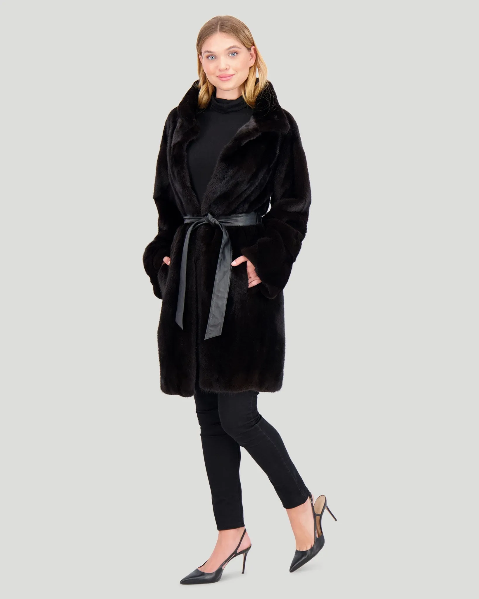 Mink Short Coat with Leather Belt