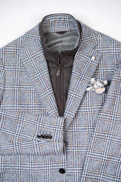 Navy & Brown Plaid Blazer with Detachable Vest