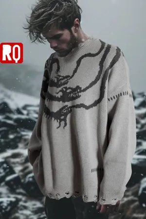 Nordic Dragon symbol distressed sweater