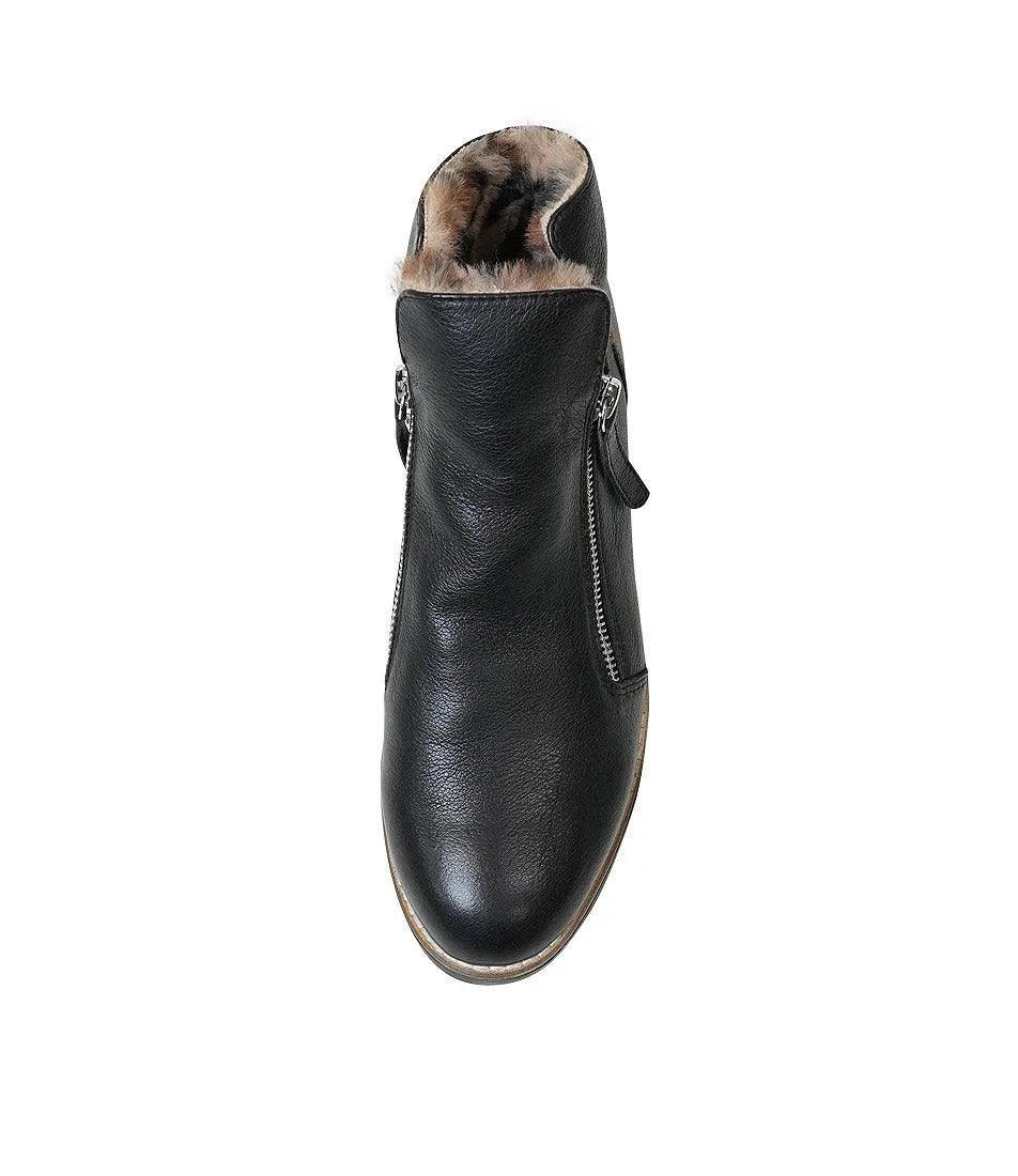 Opal Black Leather/Ocelot Fur Ankle Boots