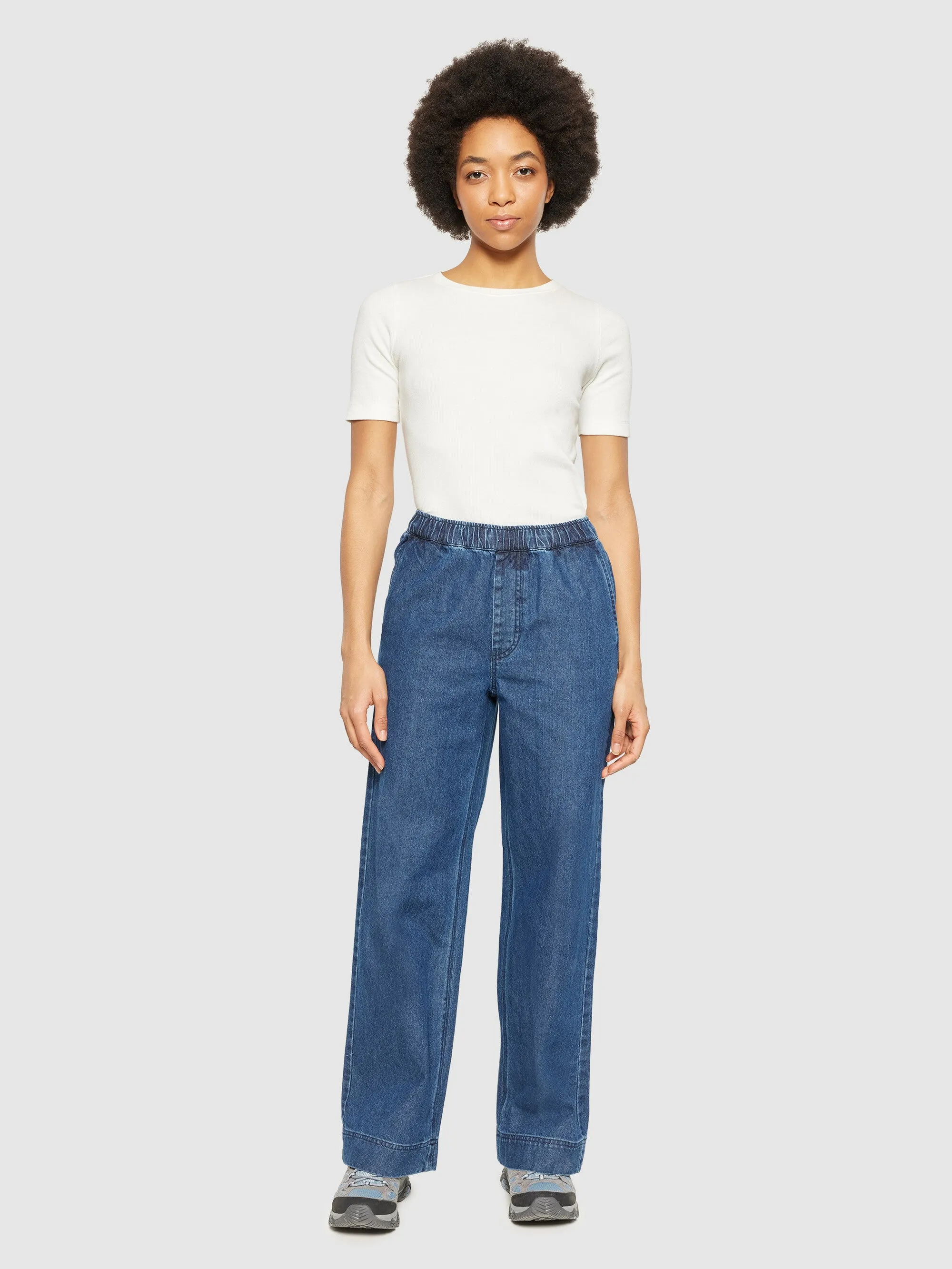 POSEY wide mid-rise elastic waistband denim pant - GOTS/Vegan - Dark Blue denim