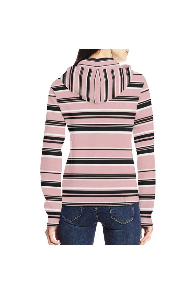 Pressed Rose & Black and White Stripes All Over Print Full Zip Hoodie for Women (Model H14)