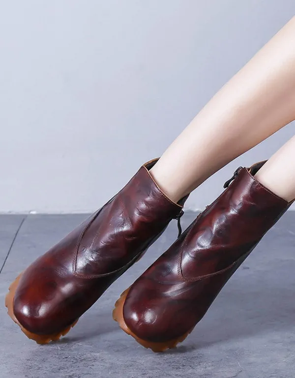 Retro Leather Comfortable Wedges Boots For Women