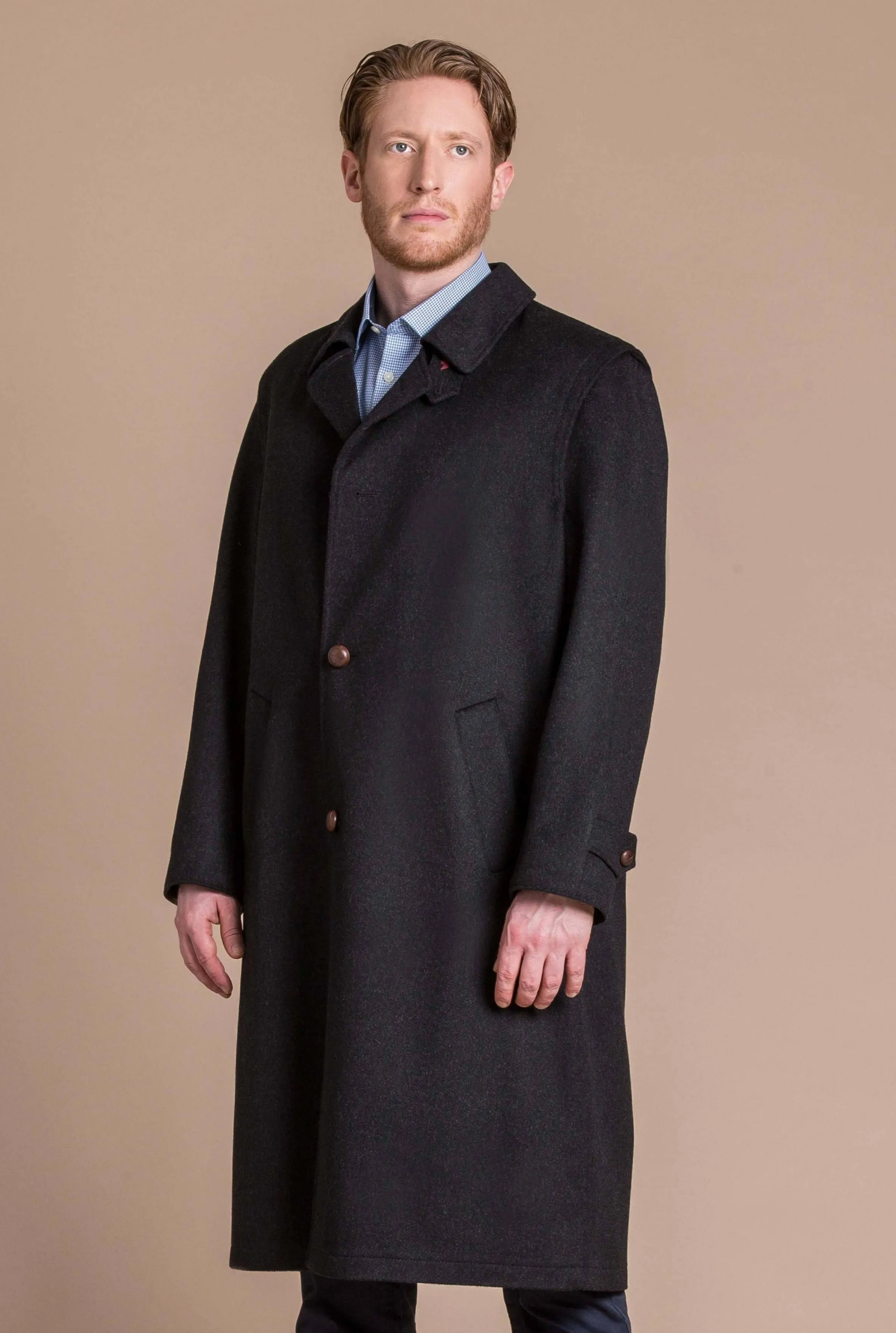 Richard - 100% Cashmere Men's Full Length Charcoal Loden Overcoat