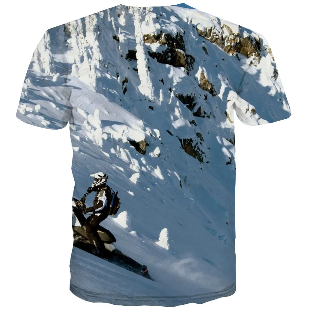 Ski T shirts Men White T shirts Funny Movement Tshirts Casual Snowfield Shirt Print