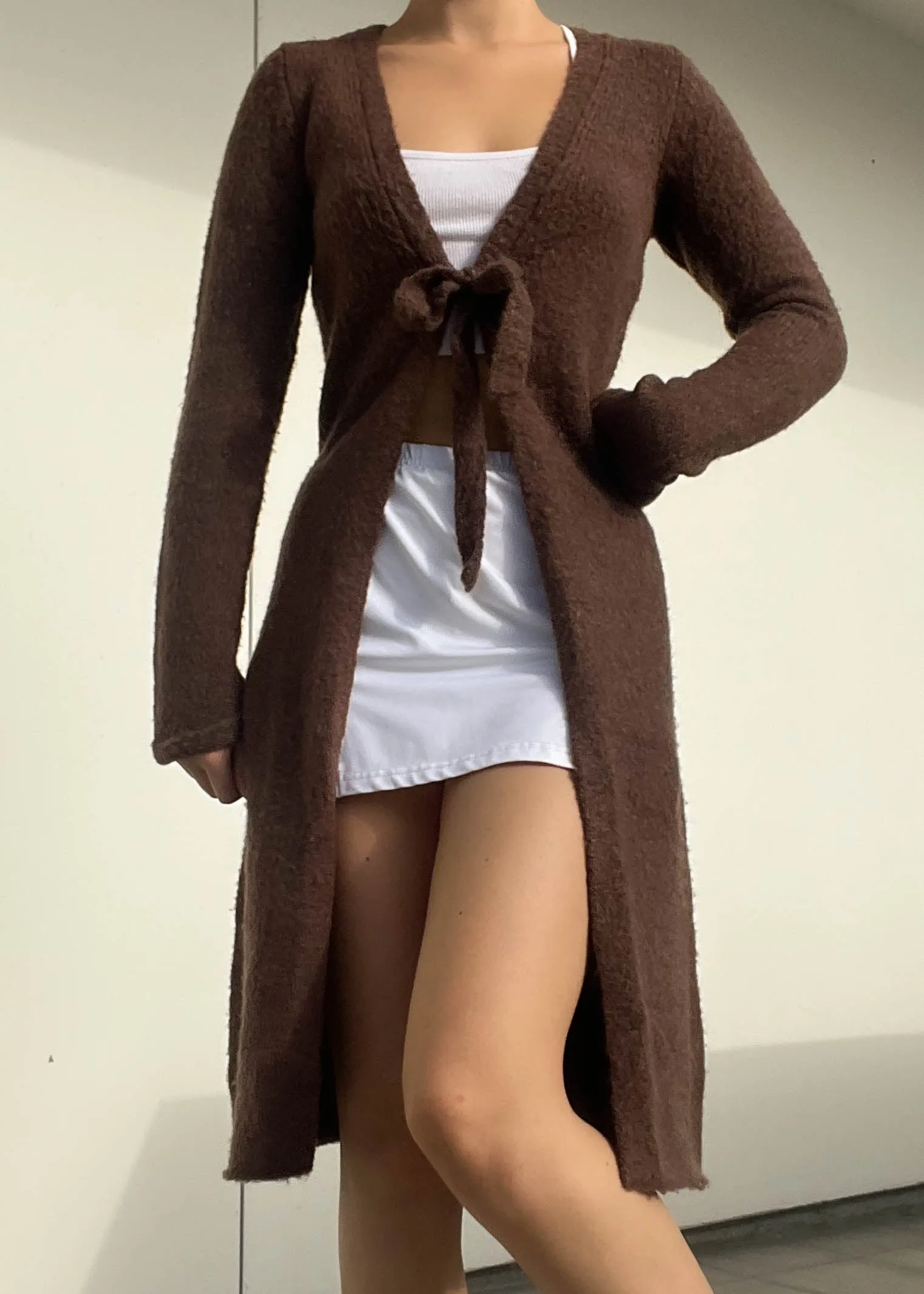 Soft Brown Tie Cardigan (M)