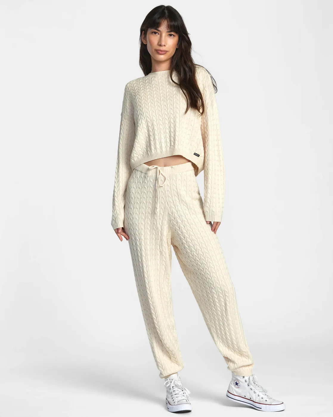 Soft Cable Cropped Sweater - Latte