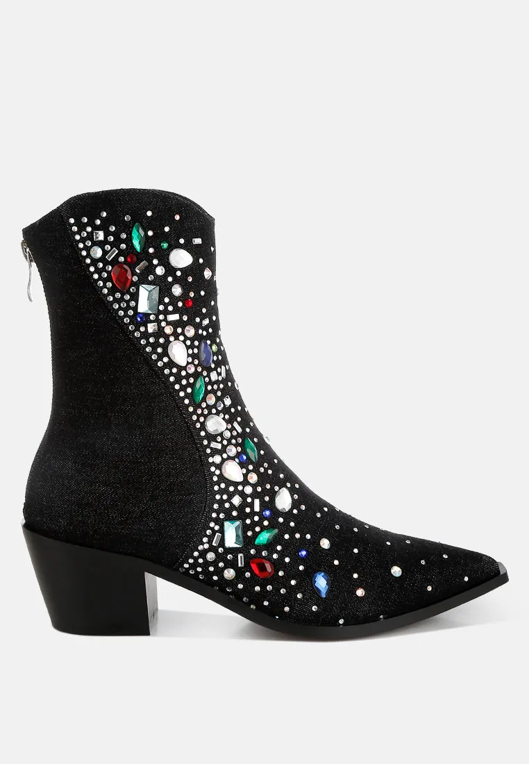 Starlit Multi Color Stones Embellished Boots