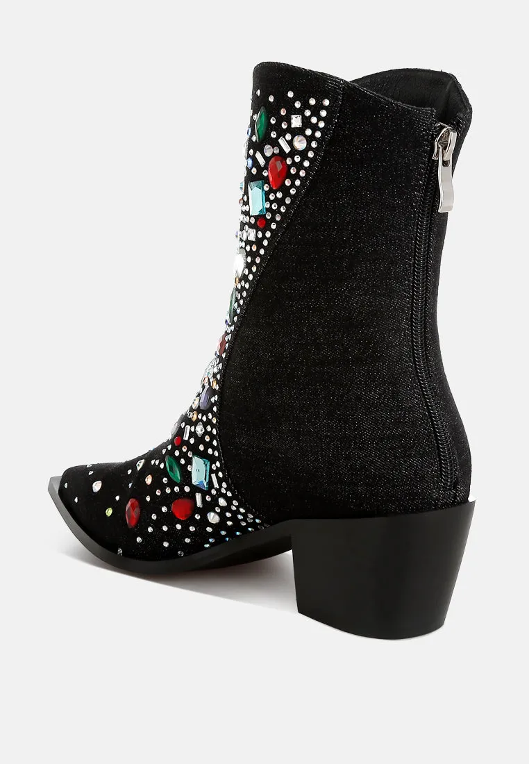 Starlit Multi Color Stones Embellished Boots