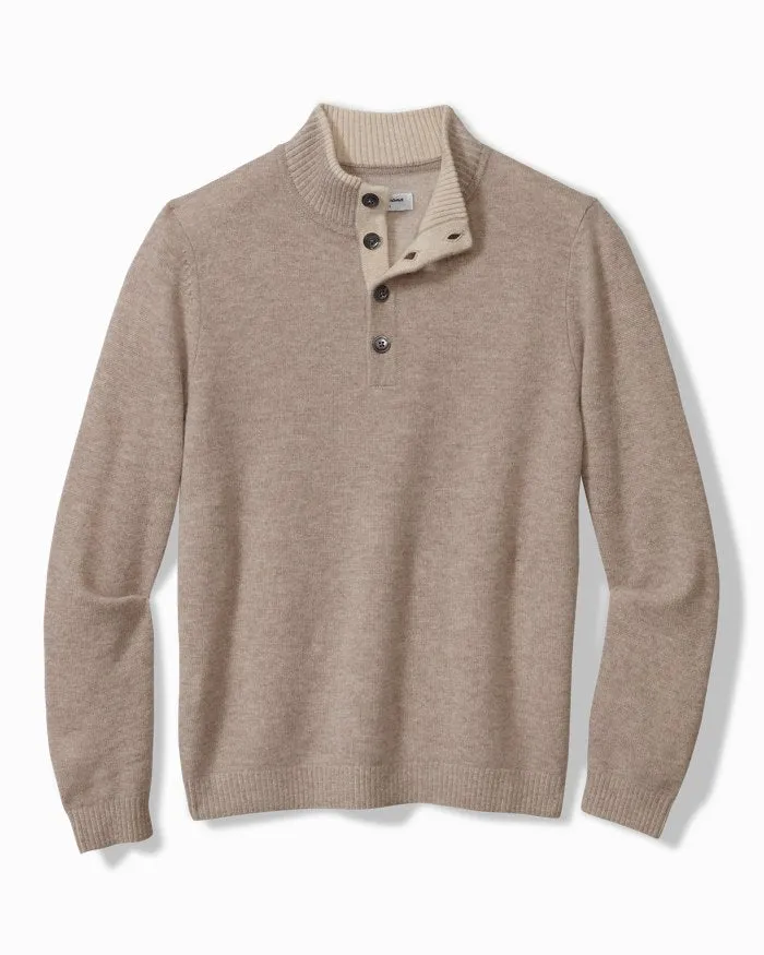 Tommy Bahama Soft Sands Cashmere Mock-Neck Sweater | Taupe Heather