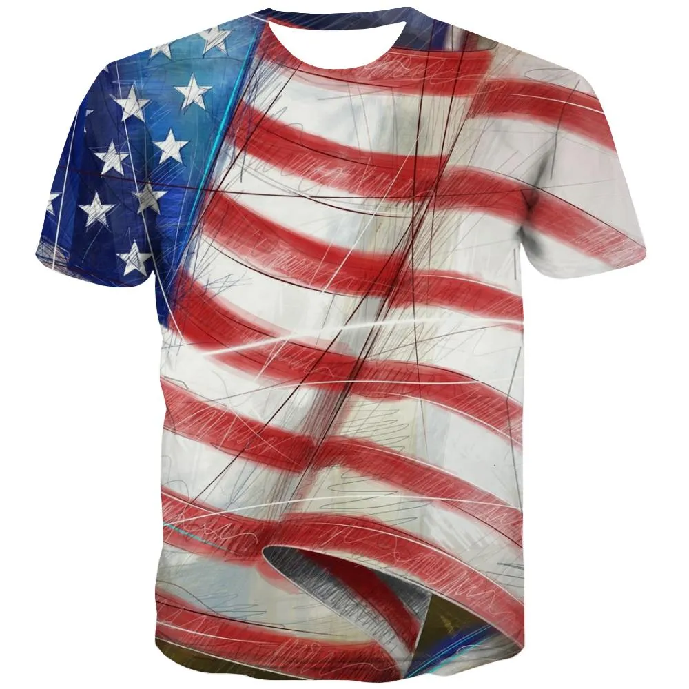 USA T-shirt Men Flag Tshirts Cool Statue T-shirts Graphic Country T-shirts 3d