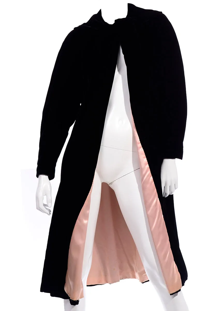 Vintage Migrim Black Velvet Evening Opera Coat W Pink Satin Lining