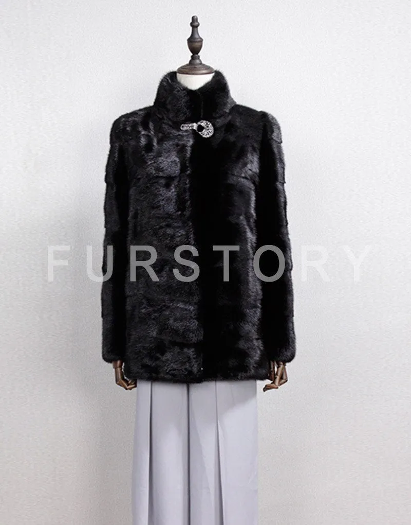 Women's Genuine Mink Fur Coat Women Stand-up Collar Outerwear 161142