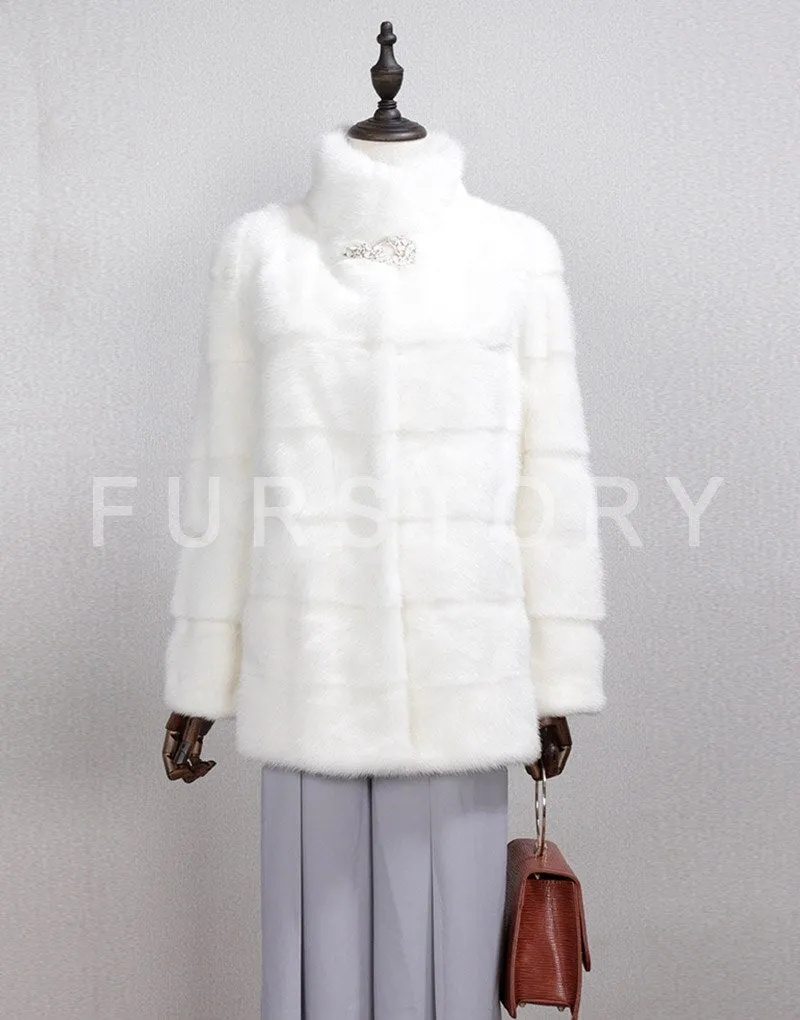 Women's Genuine Mink Fur Coat Women Stand-up Collar Outerwear 161142