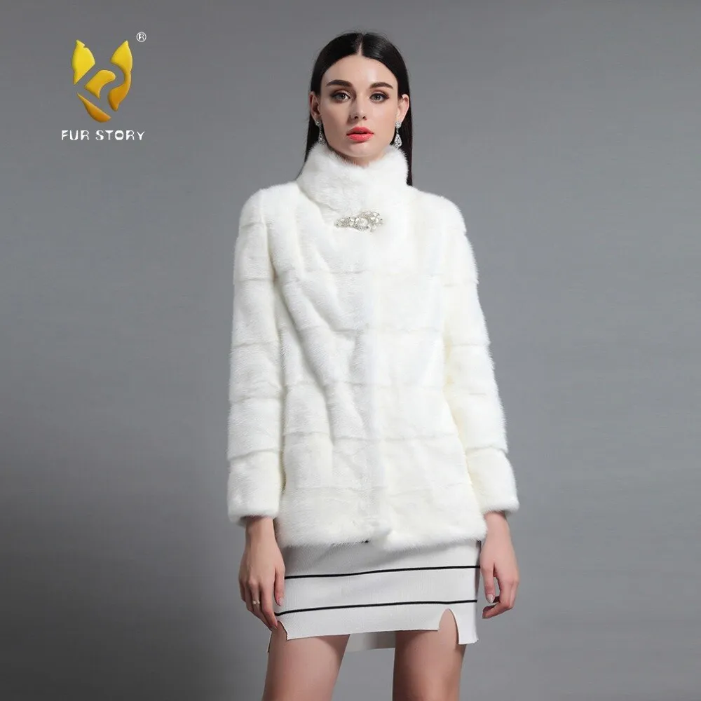 Women's Genuine Mink Fur Coat Women Stand-up Collar Outerwear 161142