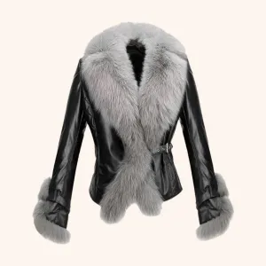 Women's Leather Jacket with Fur Trim