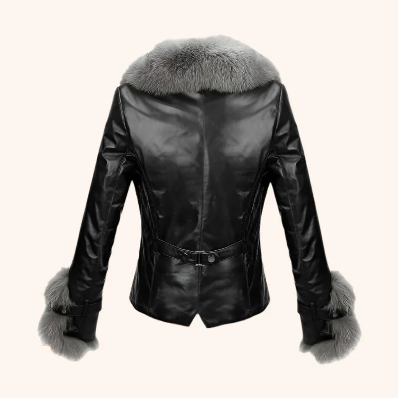 Women's Leather Jacket with Fur Trim