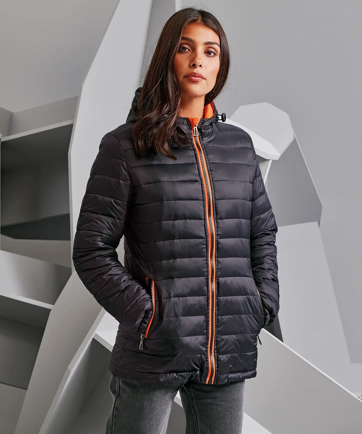 Womens padded jacket | Black/Orange